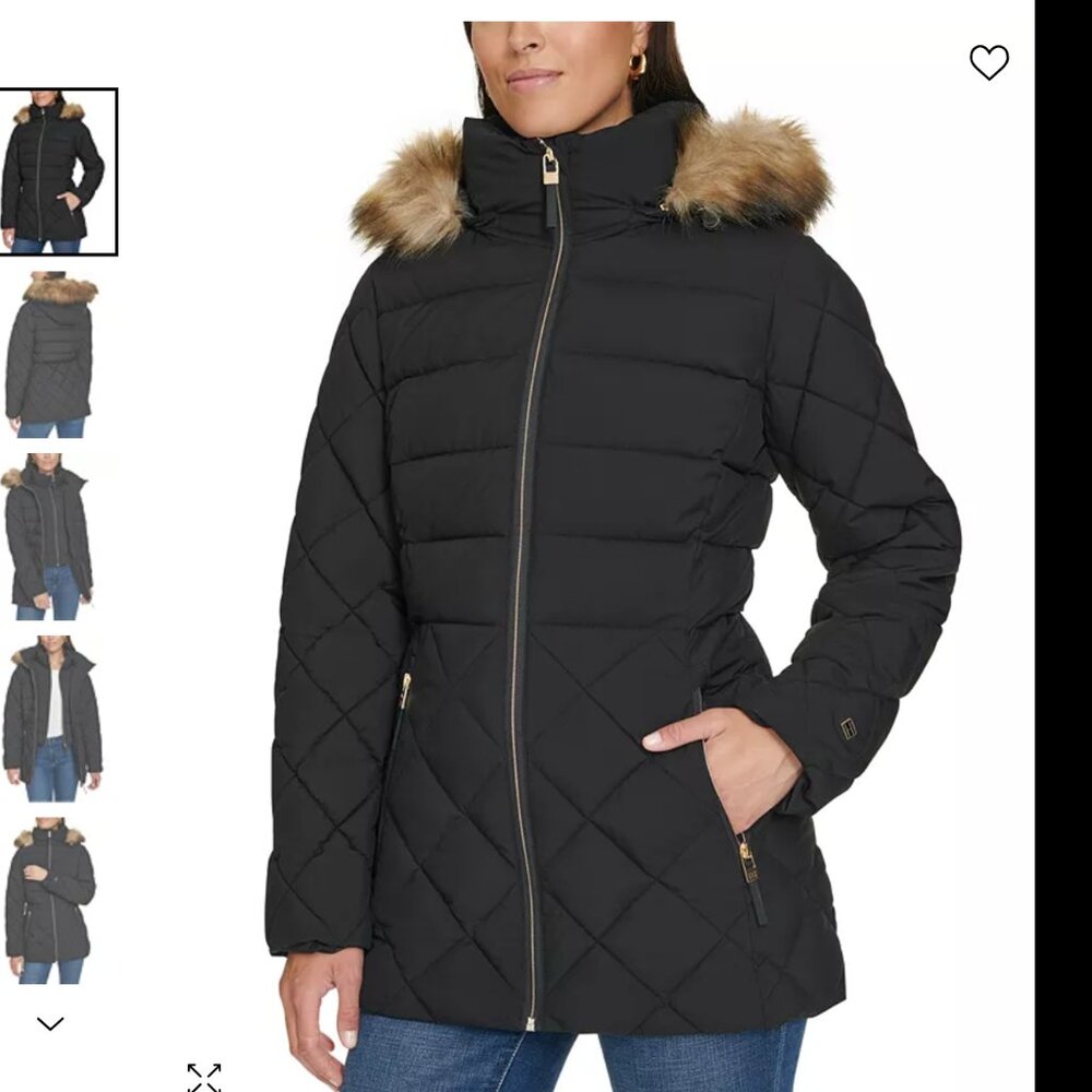 Tommy Hilfiger Women's Bibbed Faux-Fur-Trim Hooded Puffer Coat